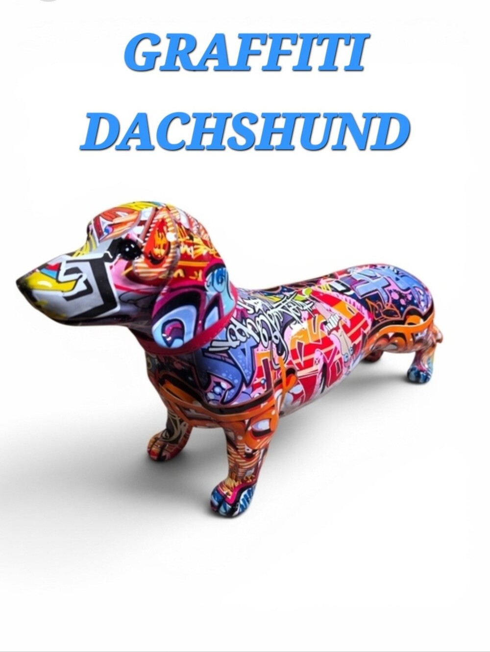 Colorful Large Ceramic Graffiti Dachshund Dog Statue w/ Collar - NIB! 17"x5"x9"
